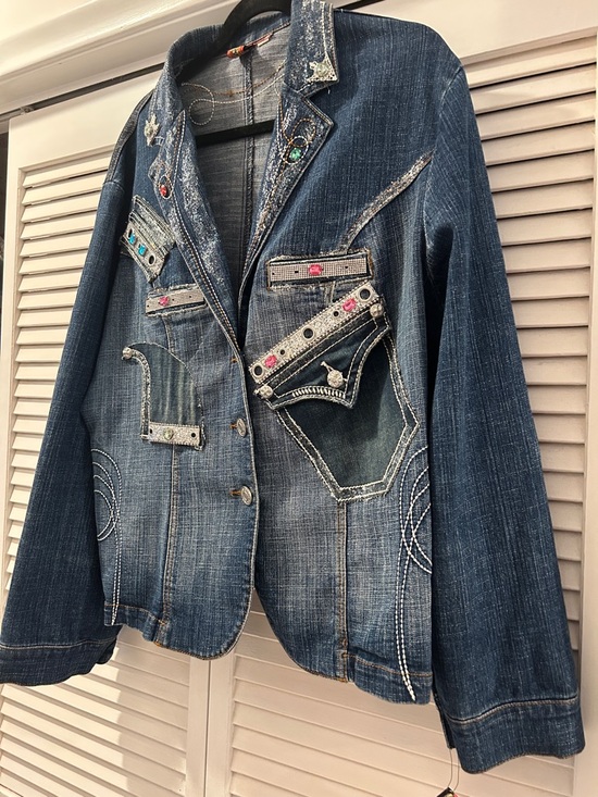 Jackets & Blazers - Denim Embellished Blue Women's Jacket
 Lots of sparkle size large.